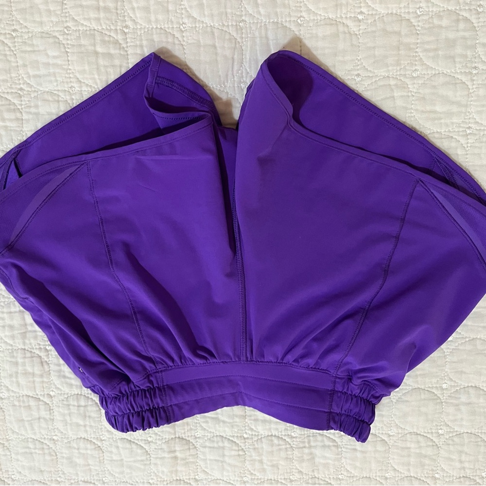 Purple Hotty hot lululemon low rise, 4” inseam.